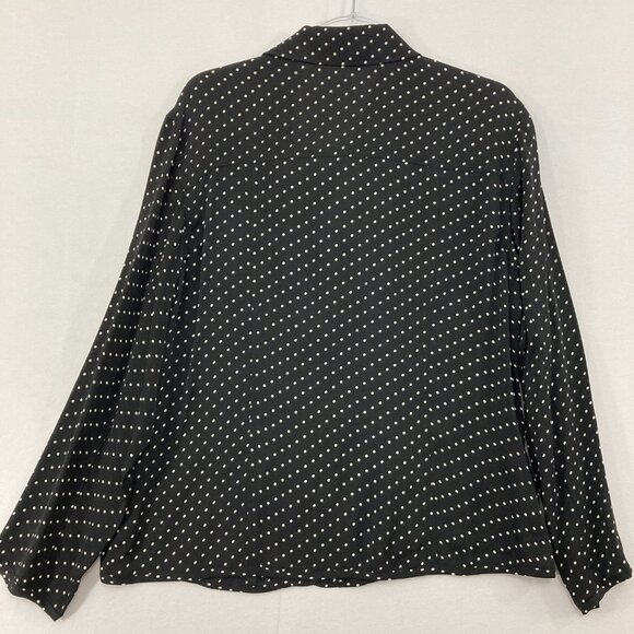 Chico's Blouse sz Large/2 Black White Polka Dot Pure Silk Long Sleeve Button Up - Picture 8 of 9